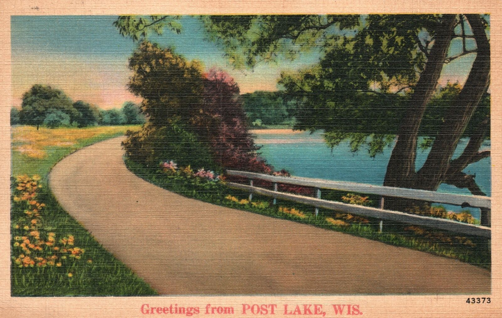 Vintage Postcard 1940's Greetings From Post Lake Wisconsin Roads Highways