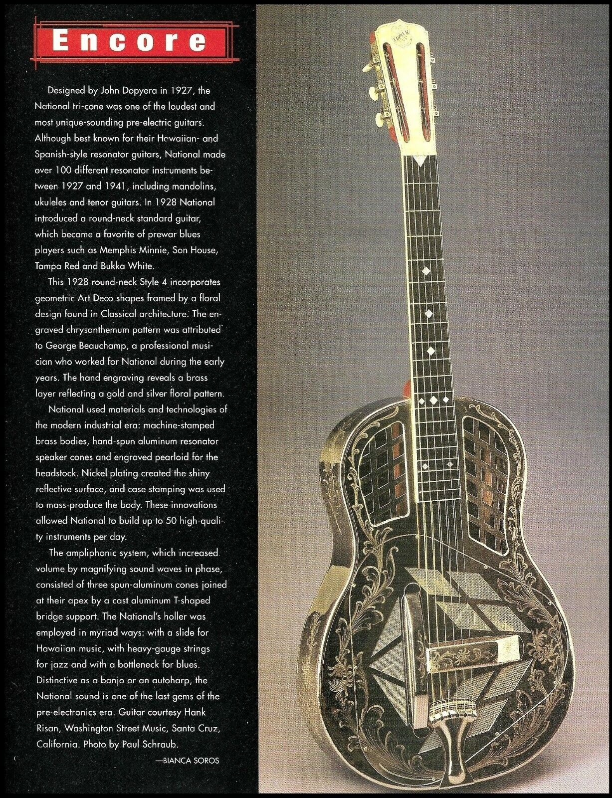 1928 John Dopyera National Resonator round-neck Style 4 guitar history article