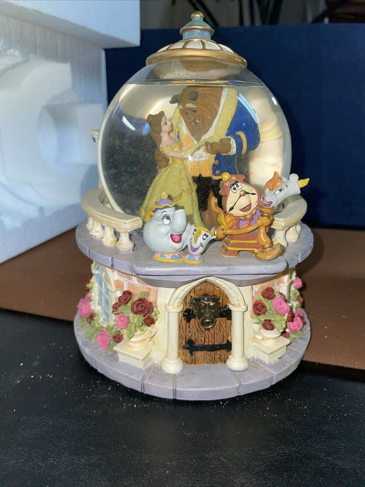 1991 RARE Disney Beauty & The Beast Rose Garden Snow Globe Music Box Works,READ