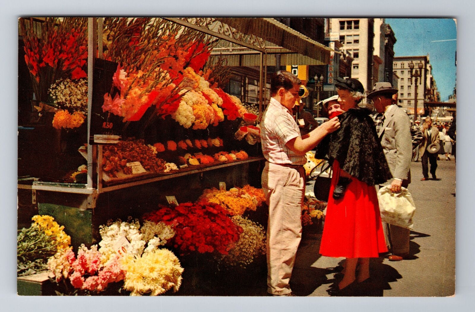 San Francisco CA-California, Street Flower Vendors, Antique Vintage Postcard
