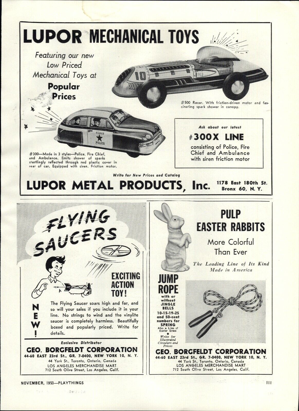 1953 PAPER AD Lupor Mechanical Toy Race Car Racer Friction Motor State Police 