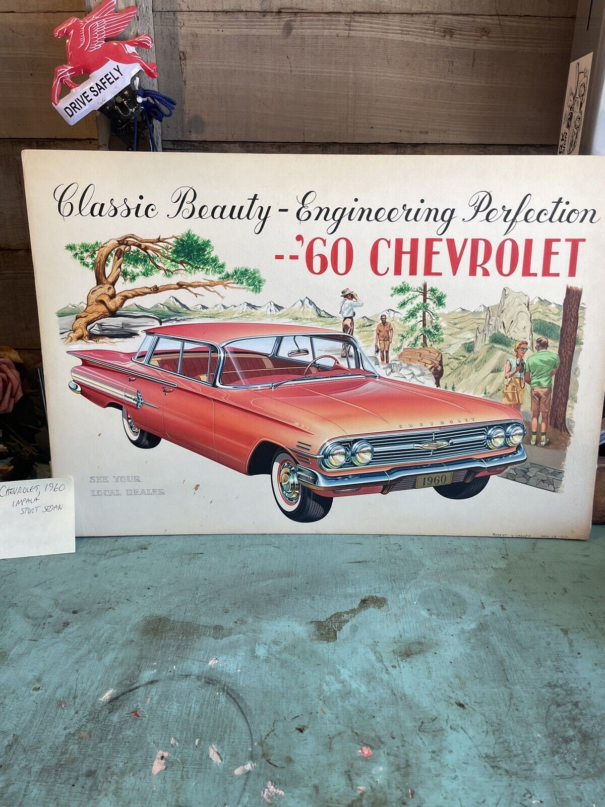 1960 Chevrolet Impala, 4 Door Flat Top Hand Painted Advertisement ￼Sketch 22x15