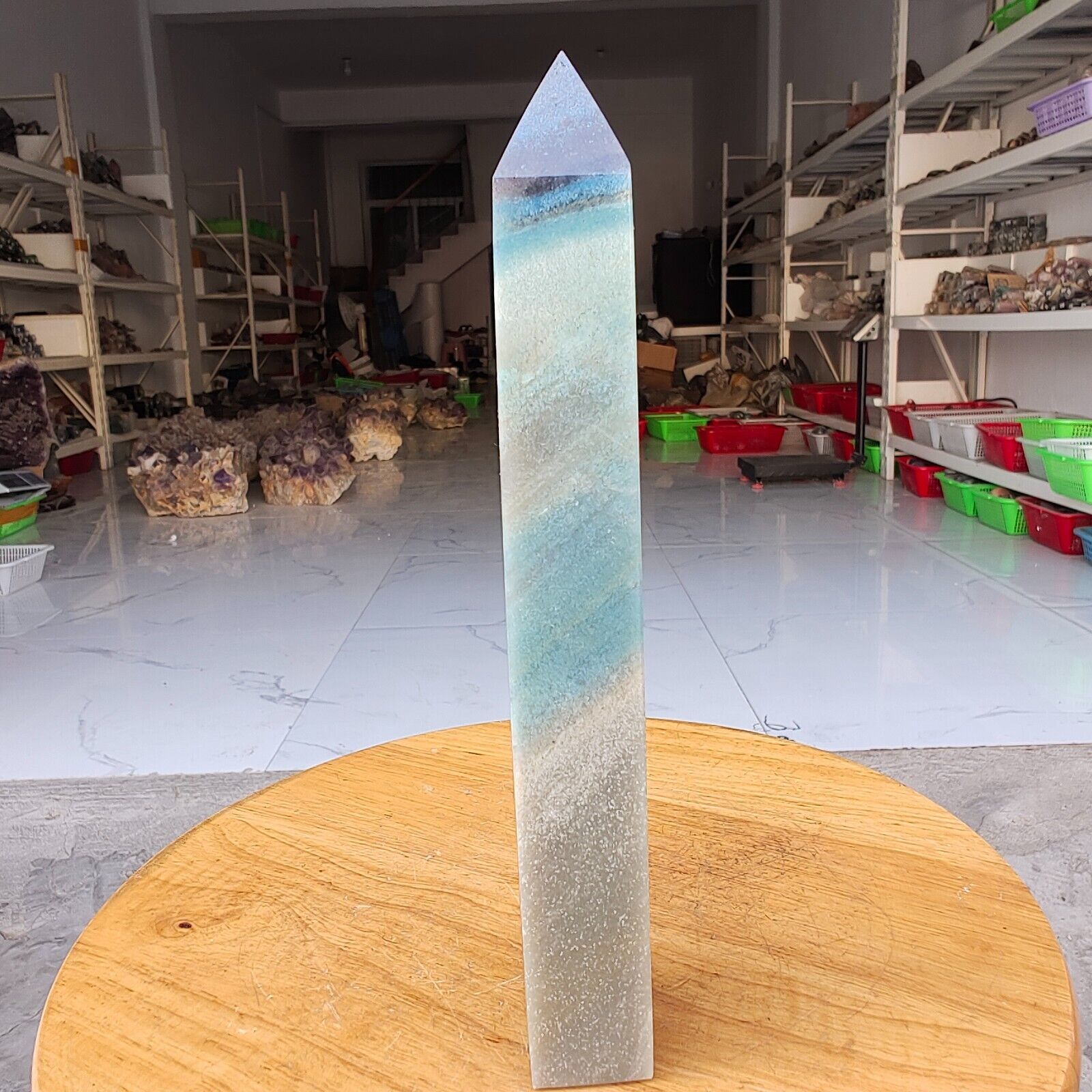 655g Trolleite Crystal Tower Point Obelisk Natural Rare Blue Quartz Healing