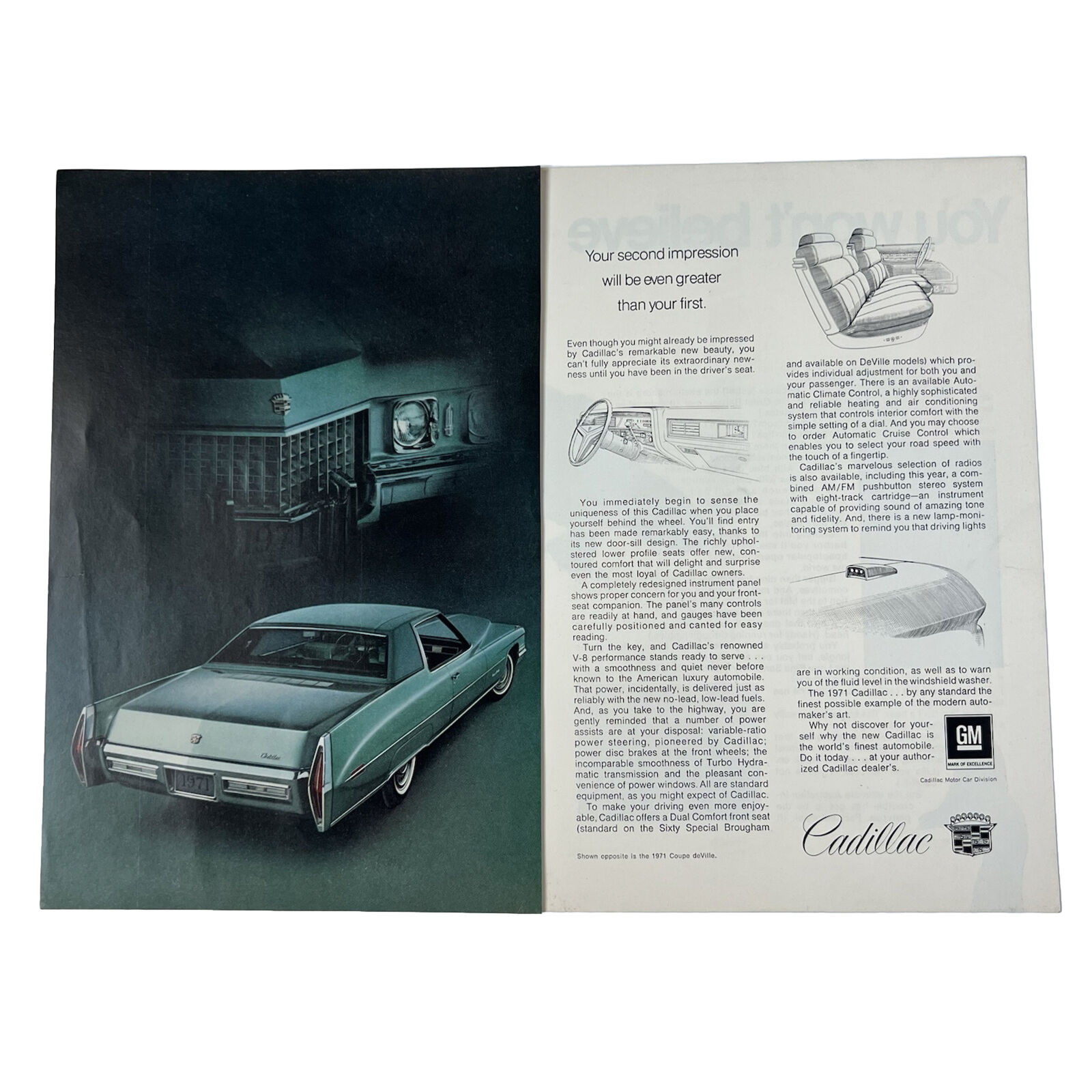 Vintage 1971 Cadillac Coupe deVille Blue Two Page Layout Color Advertisement Ad