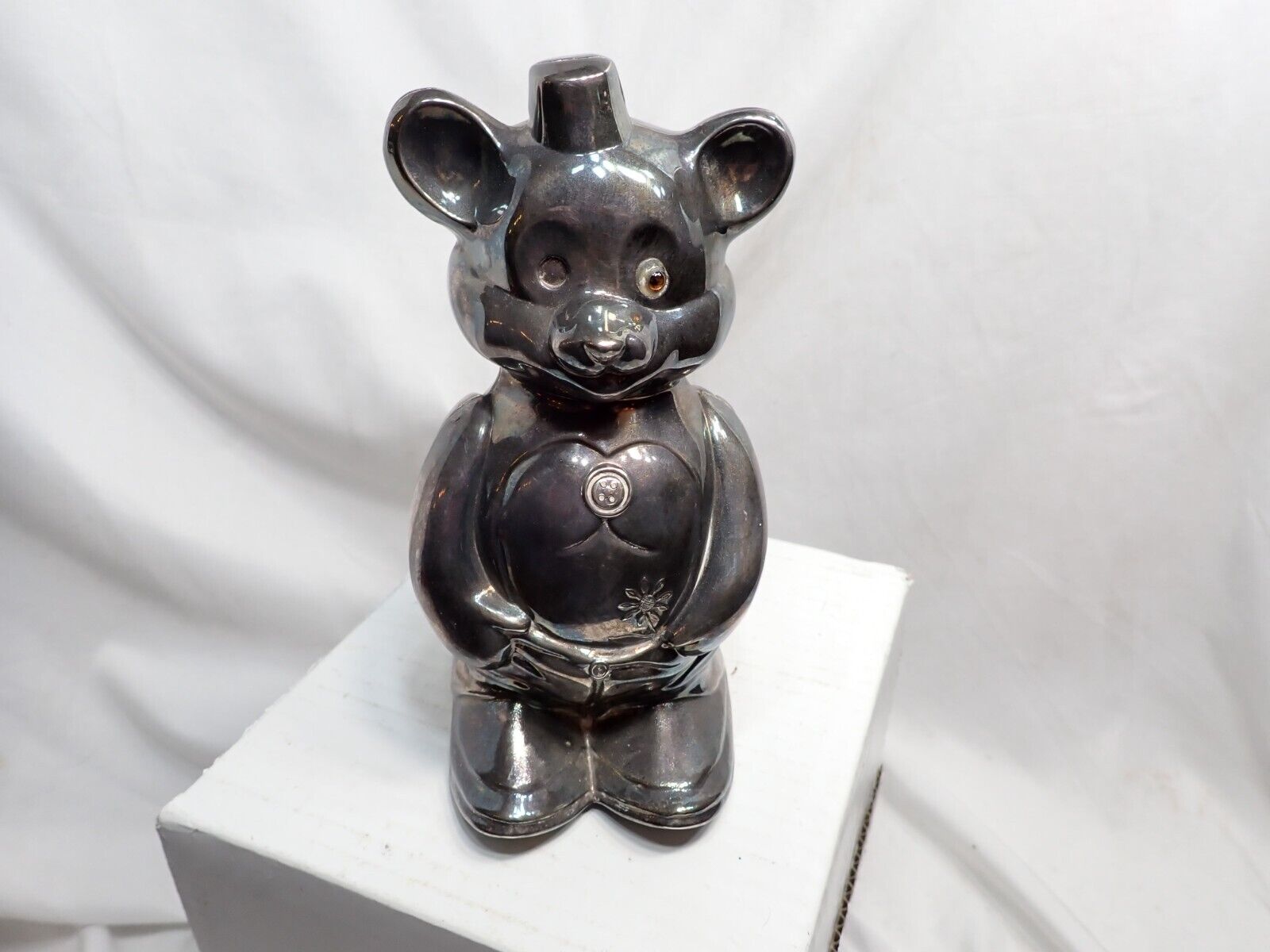 Rare Antique Vintage Silver Plated Teddy Bear Bank Made in England 7\