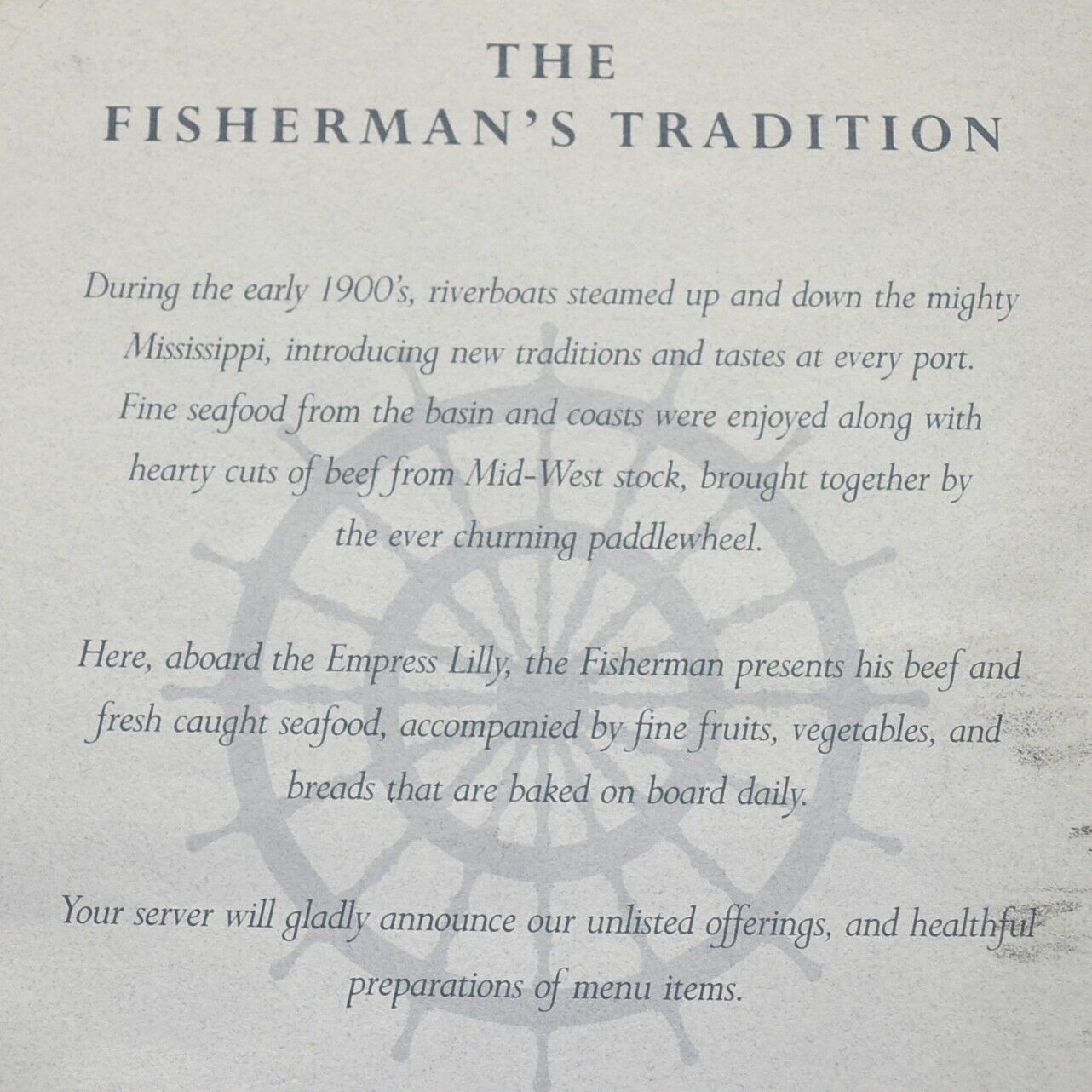 1980s Empress Lilly Fisherman Restaurant Menu Walt Disney World Baton Rouge