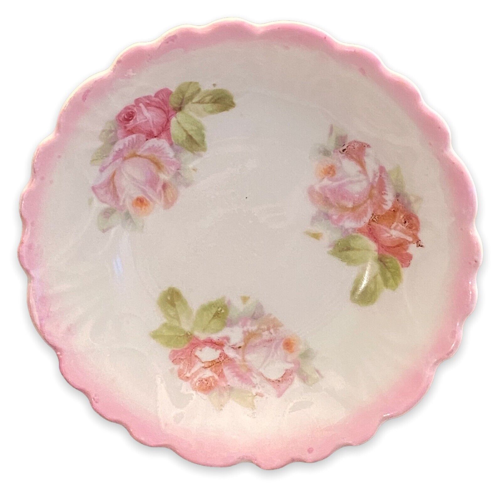 Vintage Bavarian Floral Berry Bowl Pink Roses 4.5”