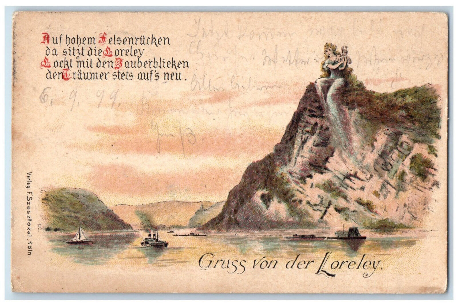1899 Mountain View Gruss Von Der Loreley Germany Antique Posted Postcard