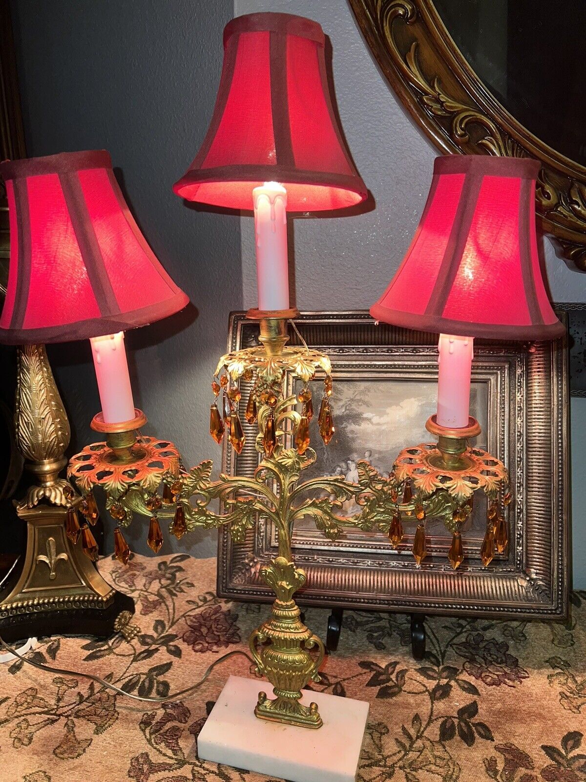 Antique Bronze Brass Paul and Virginia Bronze Girandole Candelabra Electric Lamp