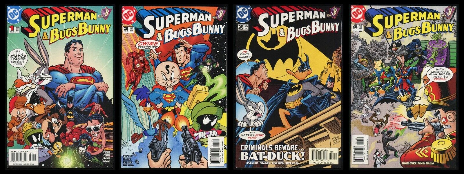Superman & Bugs Bunny Comic Set 1-2-3-4 Lot Batman Flash Elmer Fudd Porky Pig