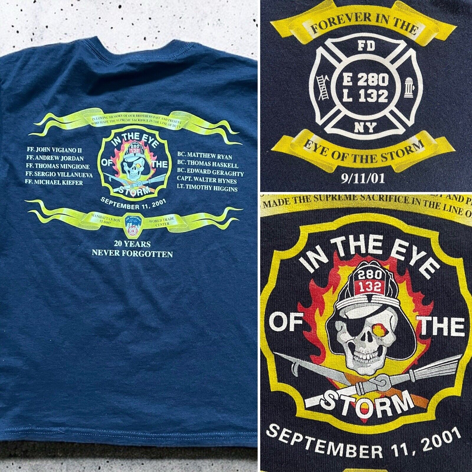 NWOT FDNY Engine 280 Ladder 132 Brooklyn NY 20 Year 911 Memorial Shirt Youth M