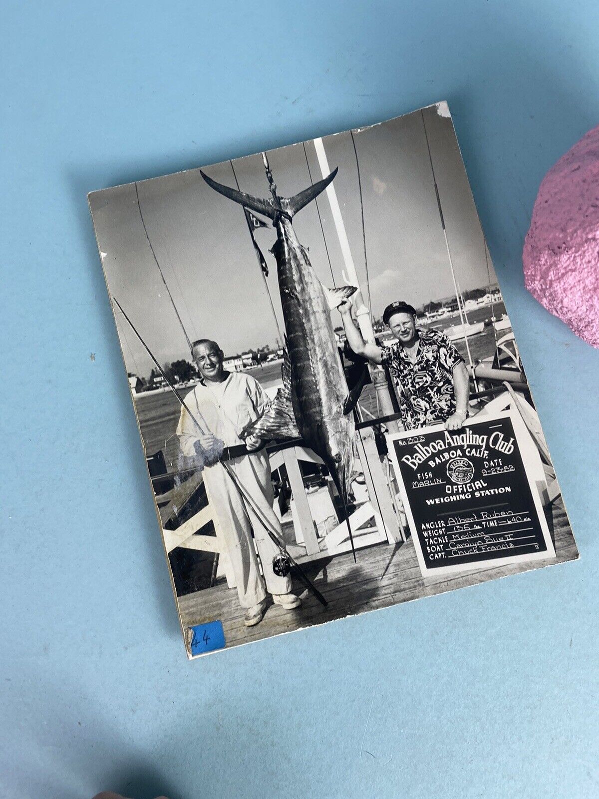 Balboa Angling Club 1952 Prize Marlin Photo Albert Ruben Mounted Photo