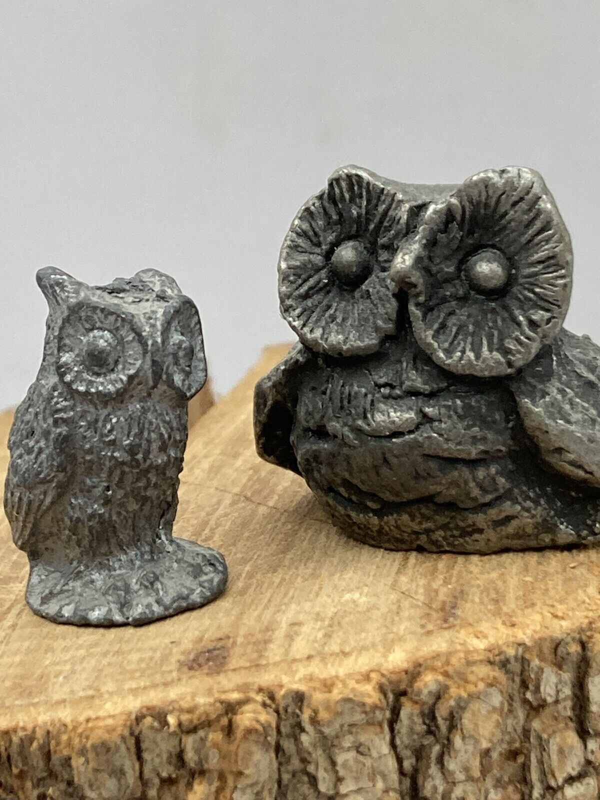 Pair Of Adorable Pewter Owls Tiny