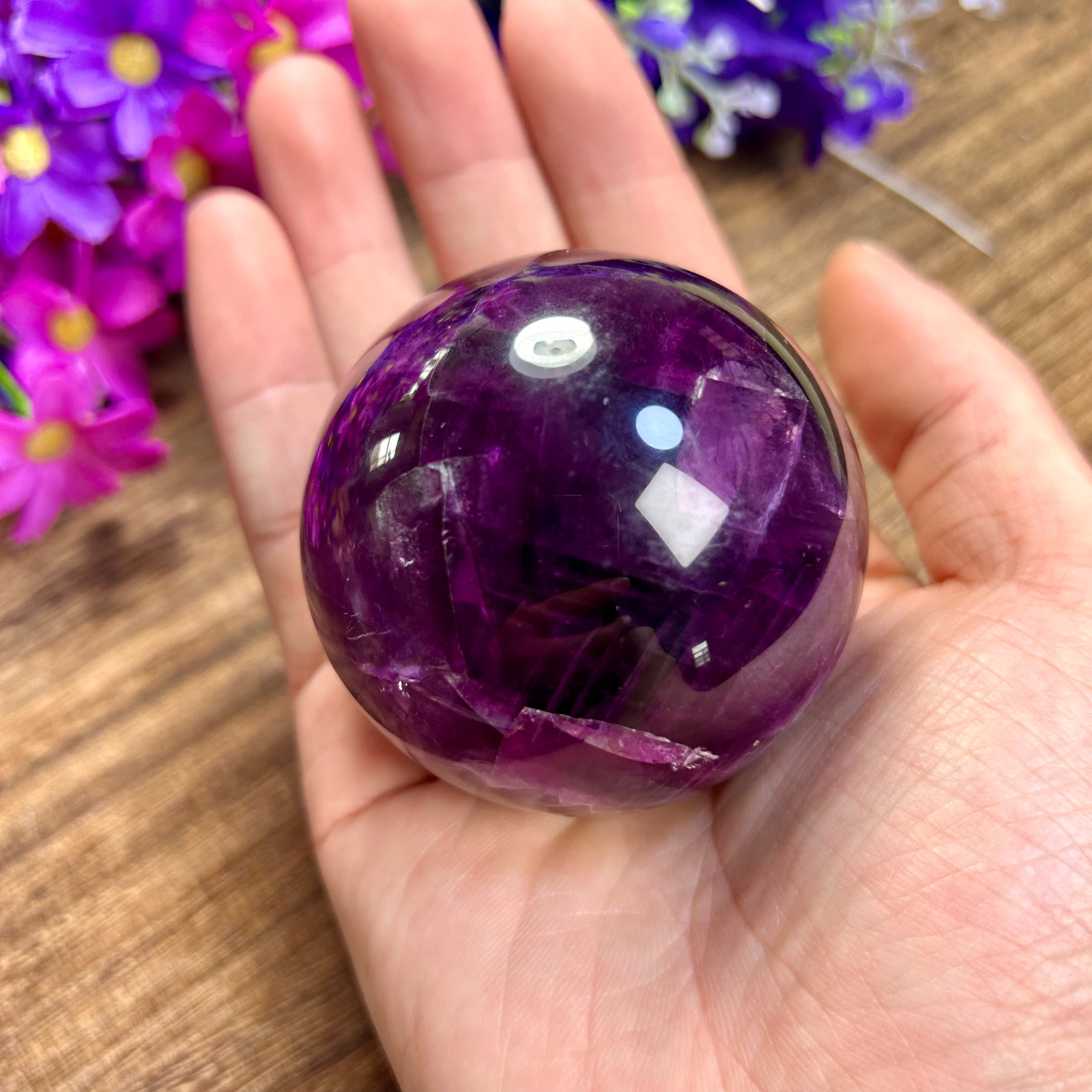 395g NATURAL Purple Fluorite CRYSTAL Sphere Ball Healing Display 61mm 1th
