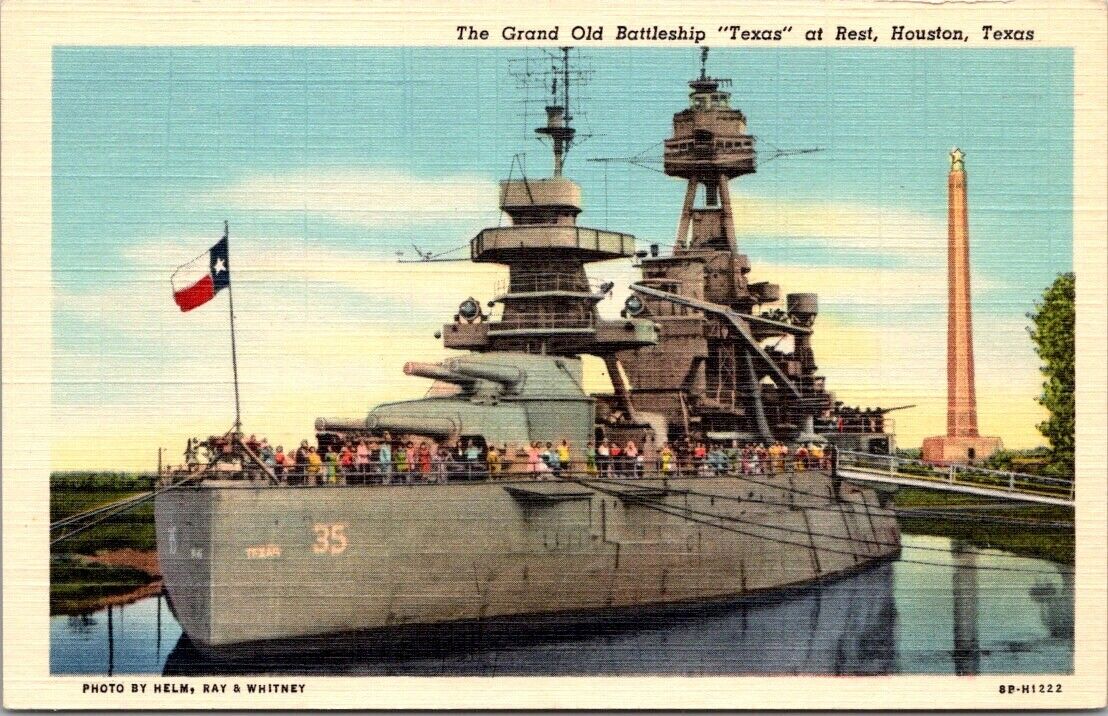 Postcard The Grand Old Battleship 'Texas' at rest, Houston, Texas Curteich UNP