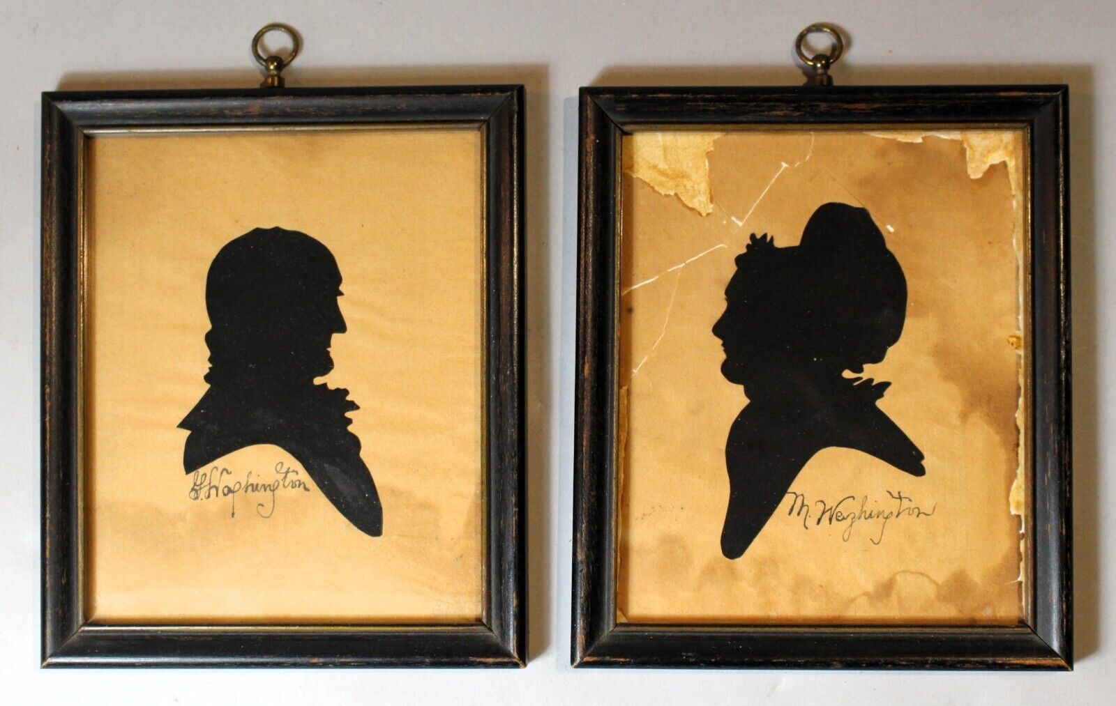 Pair of Framed Hand Cut Silouettes of George and Martha Washington c. 1895-1910