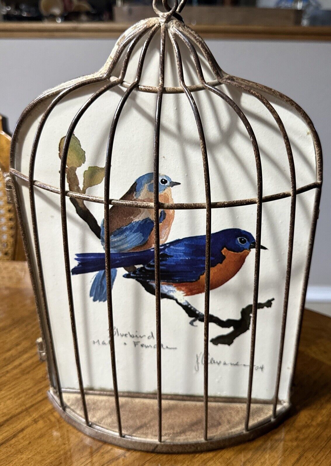 Vintage Caged Blue Birds Wall Art