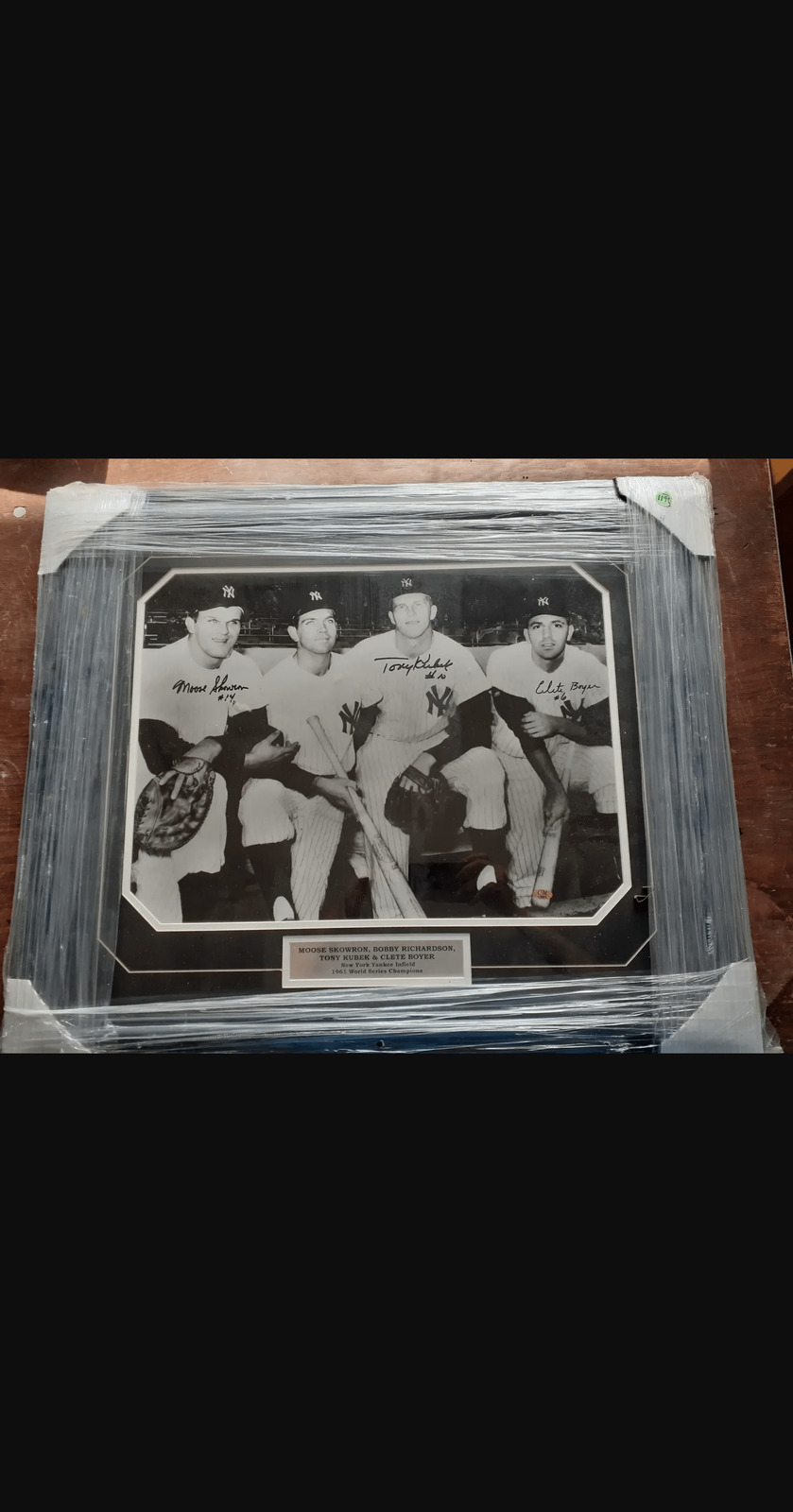 1961 NY Yankees - World Series Champion - Infield- 3 Signatures framed 28 by 24