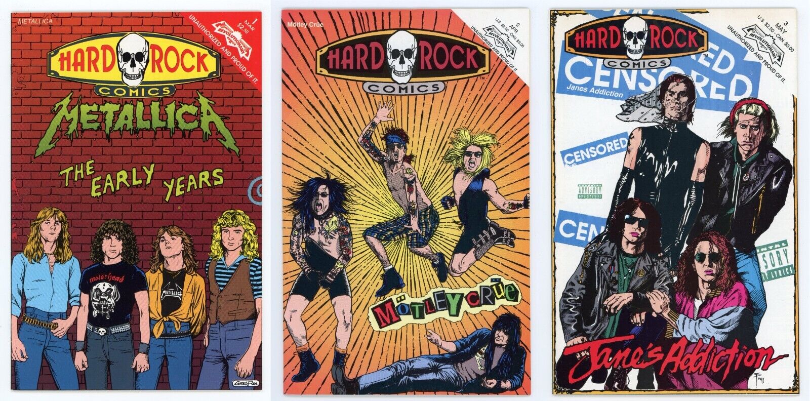Hard Rock Comics 1 2 3 Metallica Mötley Crüe Jane\'s Addiction 1992 Revolutionary