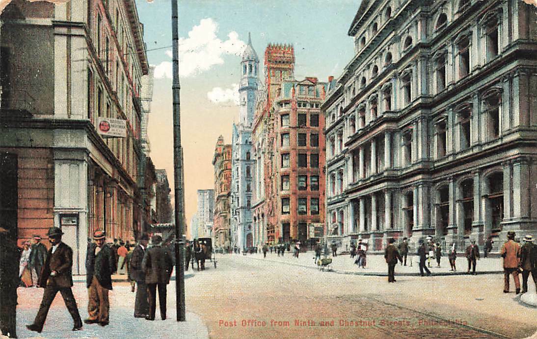 c1910 Post Office View From 9th Chestnut Streets People Philadelphia PA