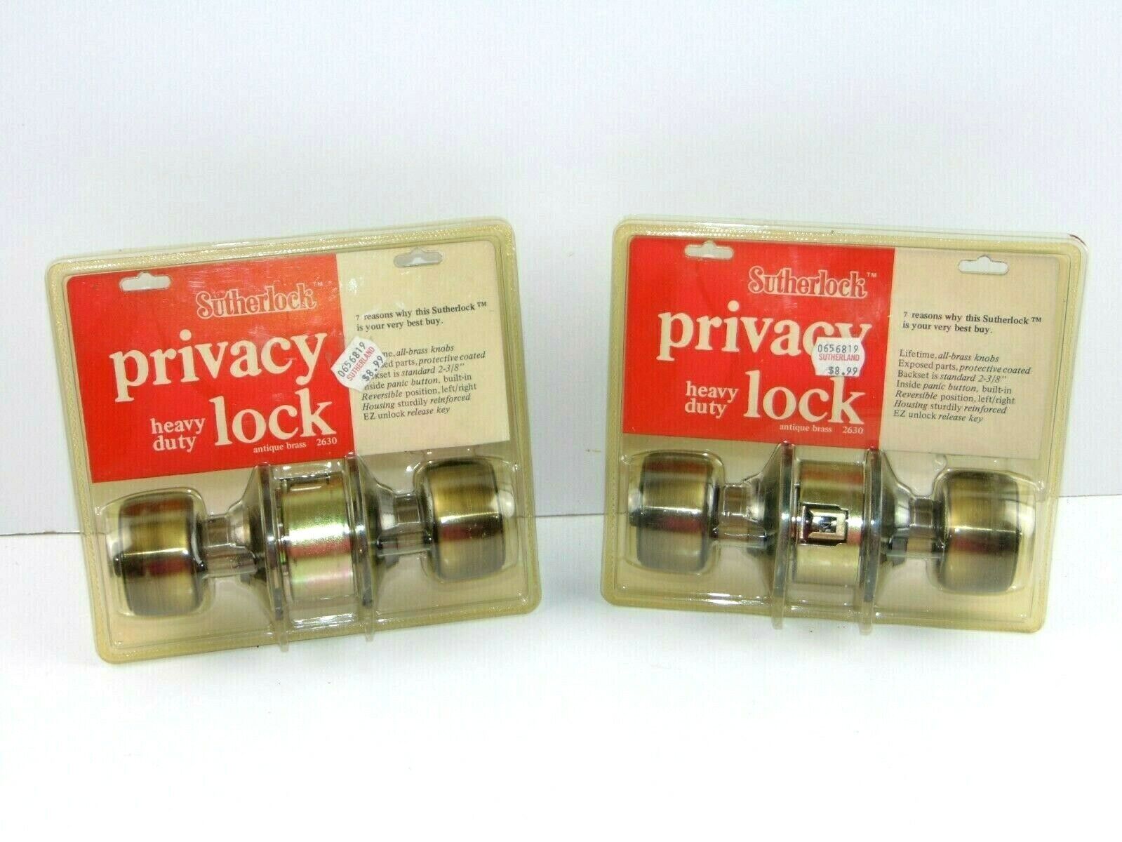 Vintage Sutherlock Heavy Duty Privacy Lock Antique Brass 2630 Lot Of Two NOS