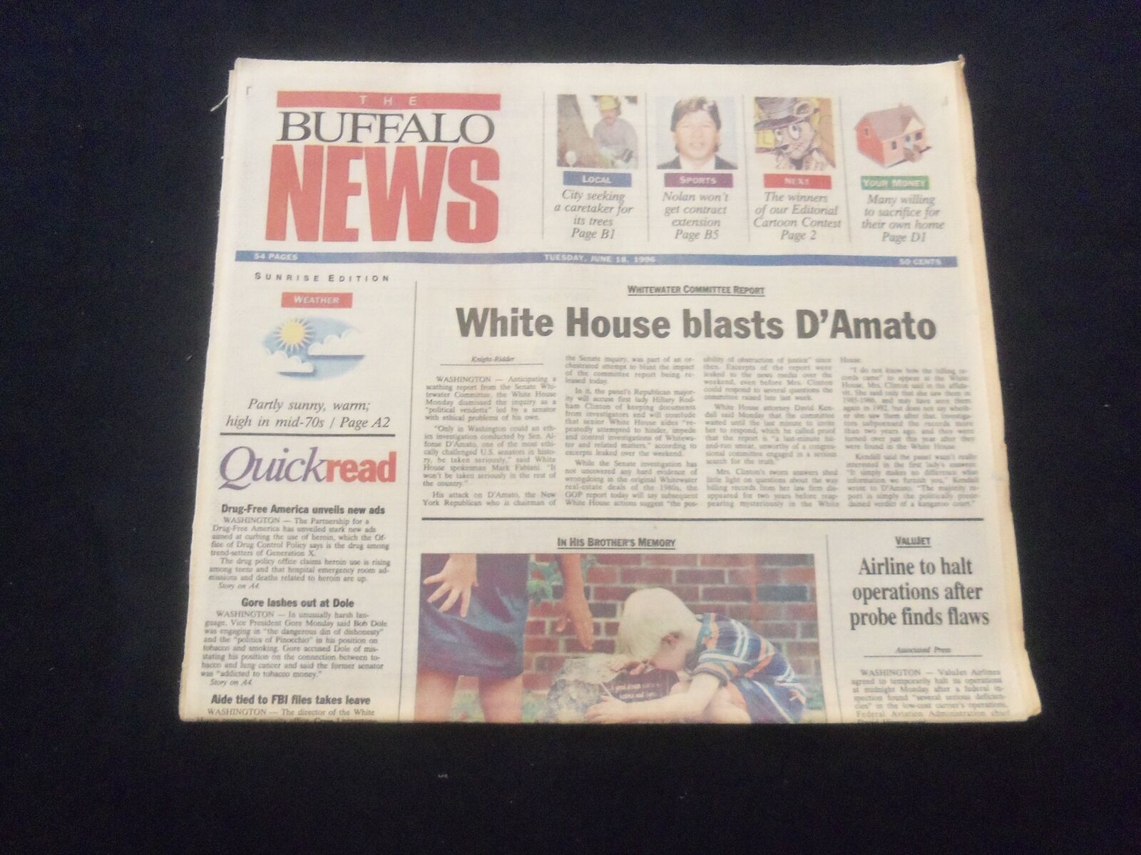 1996 JUNE 18 THE BUFFALO (NY) NEWS NEWSPAPER-WHITE HOUSE BLASTS D'AMATO- NP 6109