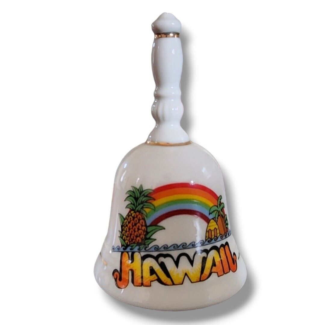 Vintage Hawaii White with Trim Rainbow & Pineapple Designs Souvenir Bell
