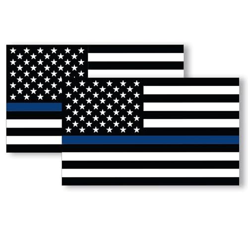 Thin Blue Line American Flag Adhesive Decal Sticker, 2 Pack, 3x5 Inches