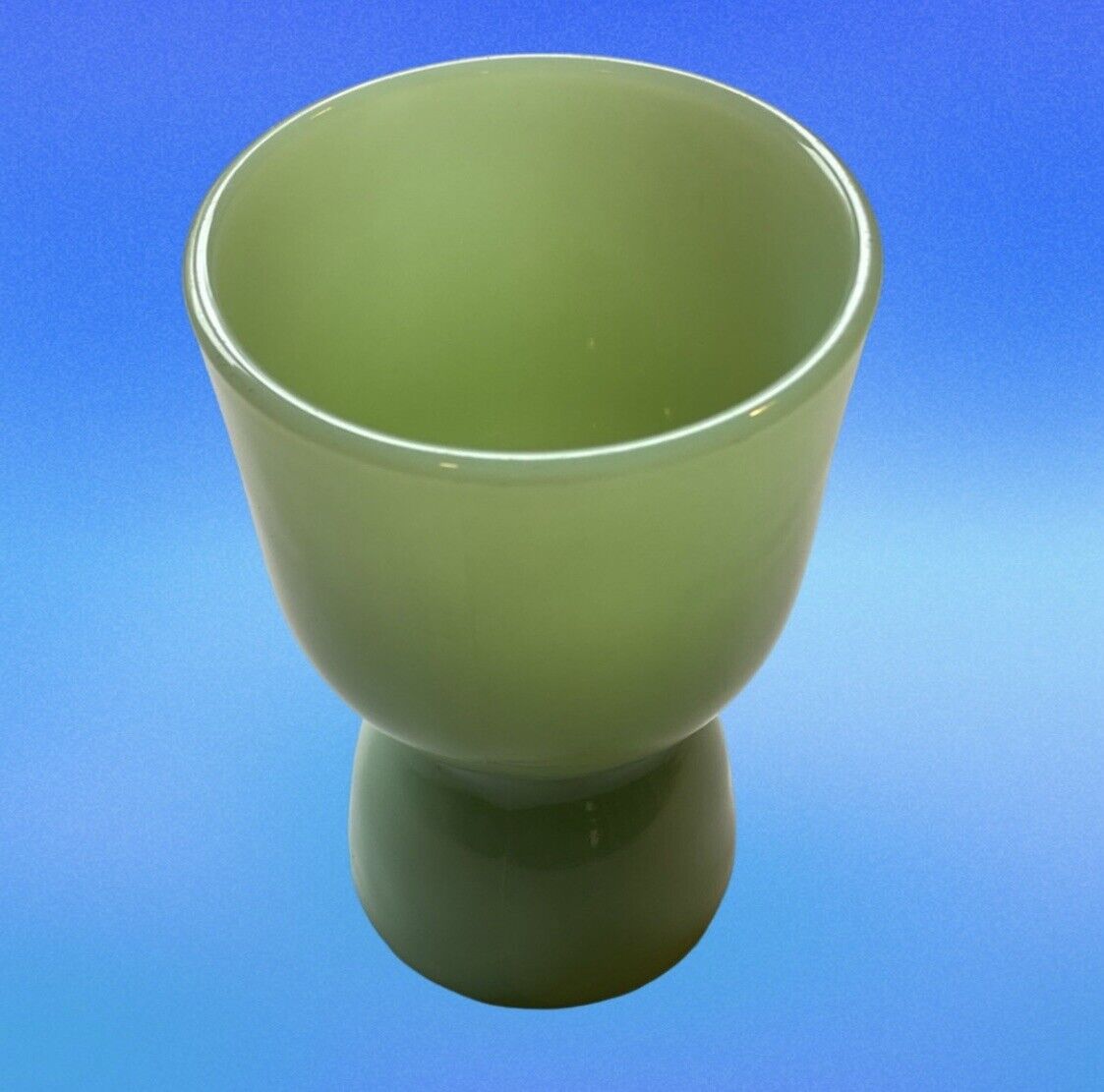 VINTAGE 1940’S JADEITE ANCHOR HOCKING FIRE KING GLASS DOUBLE CUP, EGG CUP