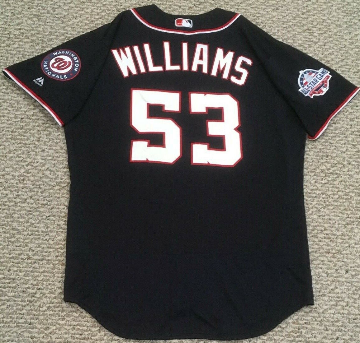 WILLIAMS size 48 #53 2018 Washington Nationals GAME USED JERSEY NAVY SS ALT MLB 