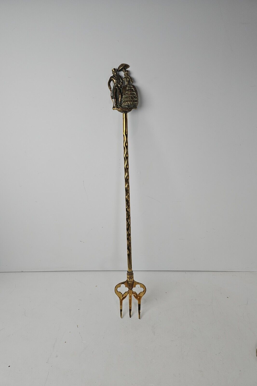 Antique Fireplace Toasting Fork Solid Brass Fluted Handle 18\