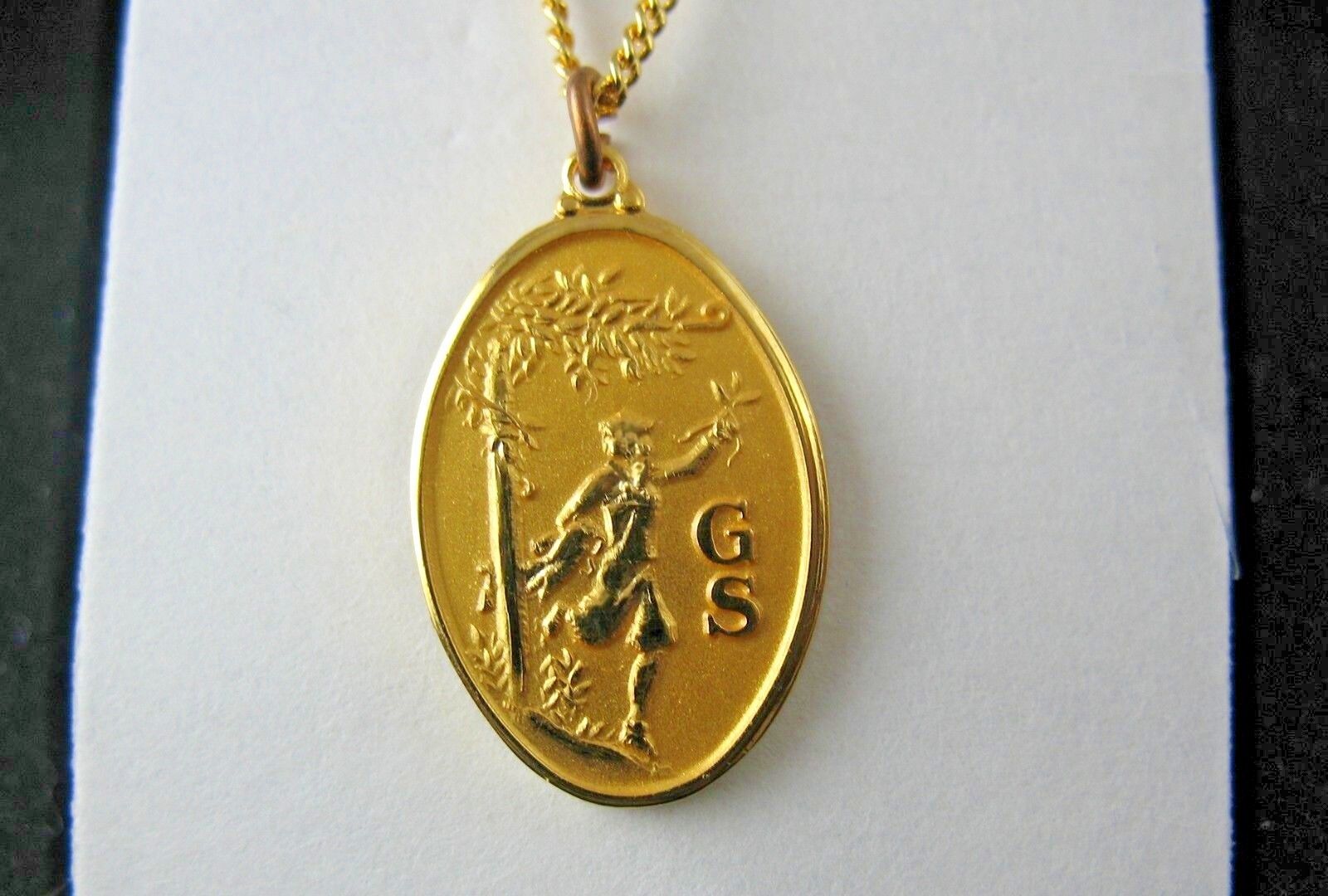 NEW 24K G.P. NECKLACE, Running Khaki Girl Scout RARE w/Bloomers 1930 GIFT Museum