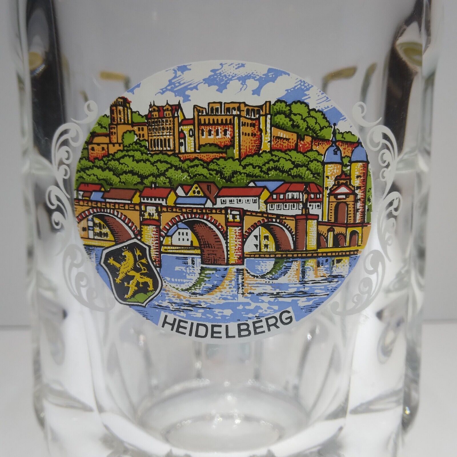 Vintage Heidelberg 10 Crest 0.5 L Dimpled Large Beer Mug Gold Brim 50 Austria