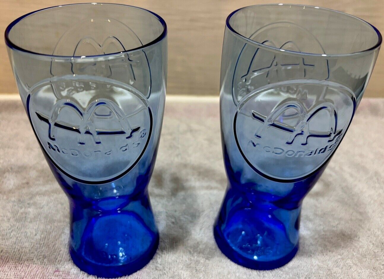 (2) McDonald\'s 1961 Golden Arches 3D Cup Glass Blue 6.5\