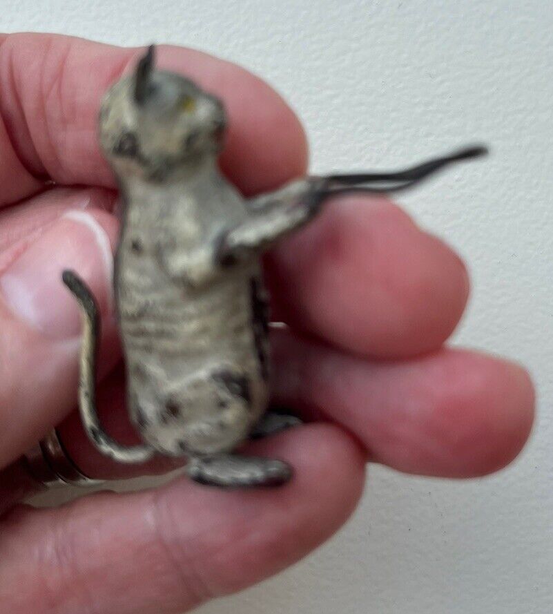 Rare ANTIQUE Miniature CAT Toy Tin Tiny Metal 1900