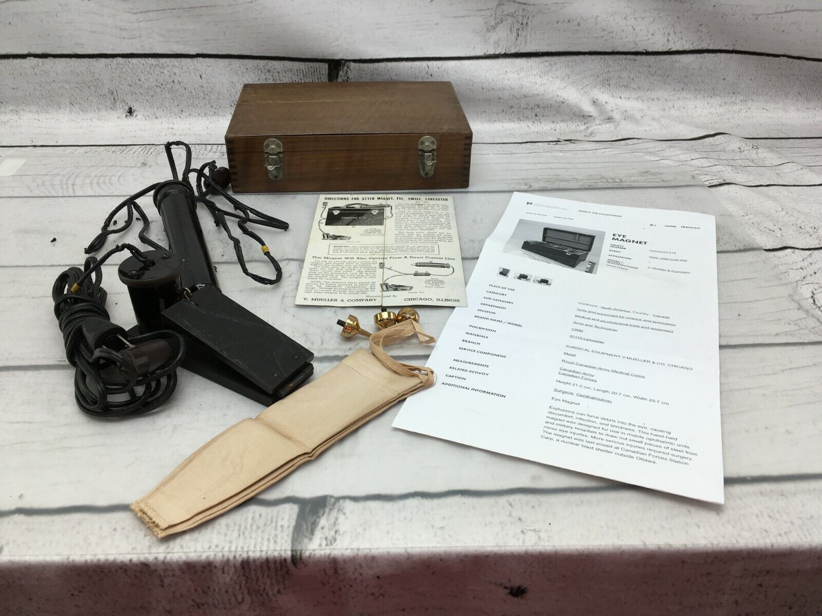 Vtg V. Mueller Ophthalmic Lancaster Eye Magnet Tool w/ Original Wood Case