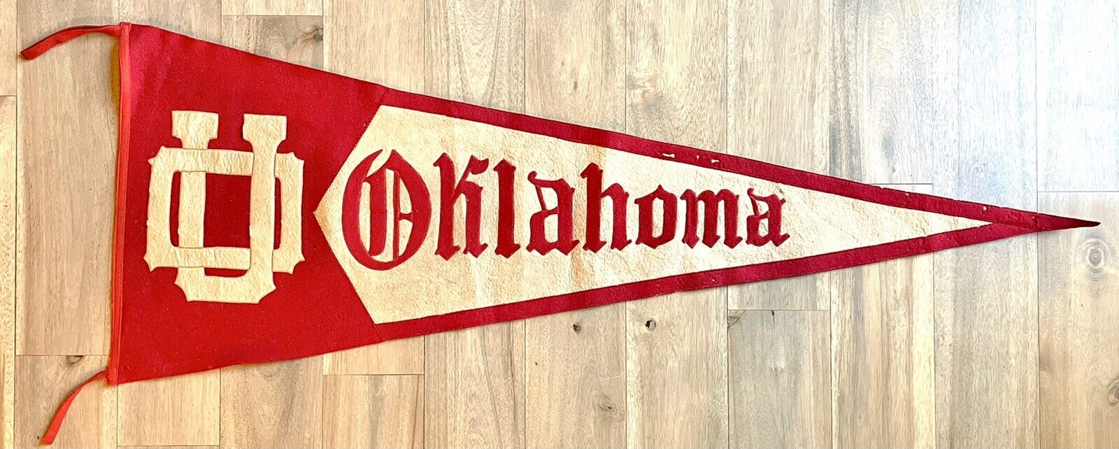 1900s Oklahoma University Sooners Felt Pennant Flag 45” Huge OU Stitched Script