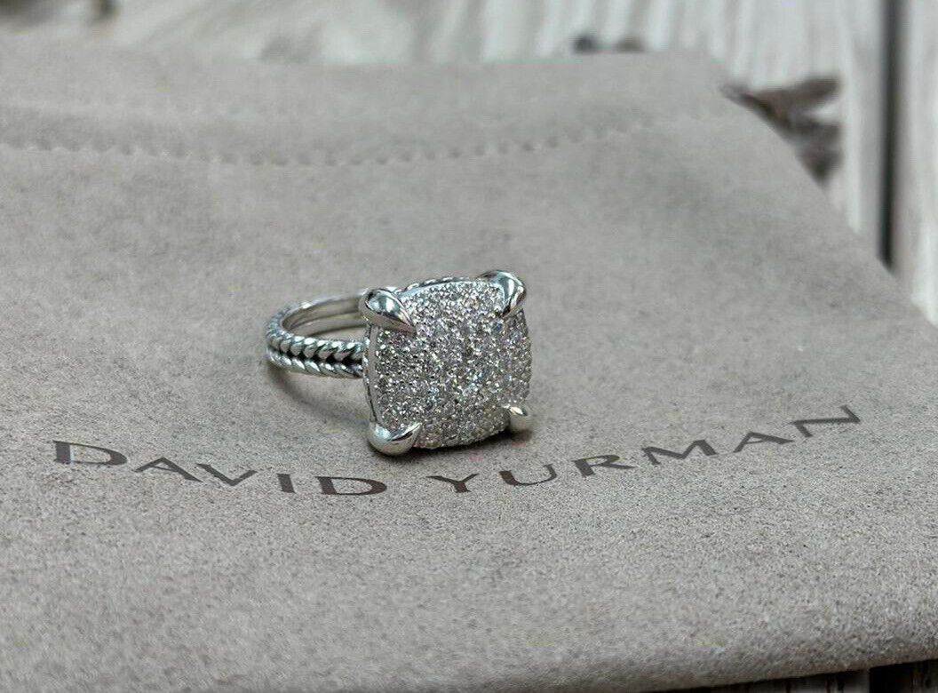 David Yurman Sterling Silver WOMEN Chatelaine 14mm PAVE DIAMOND Ring Size 9