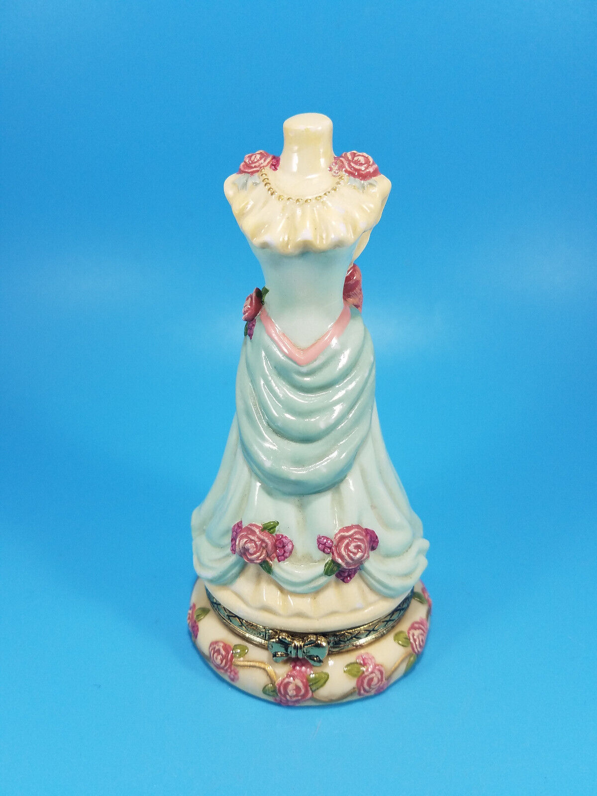 Vintage Rare Porcelain Hinged Trinket Box Gorgeous Victorian Dress
