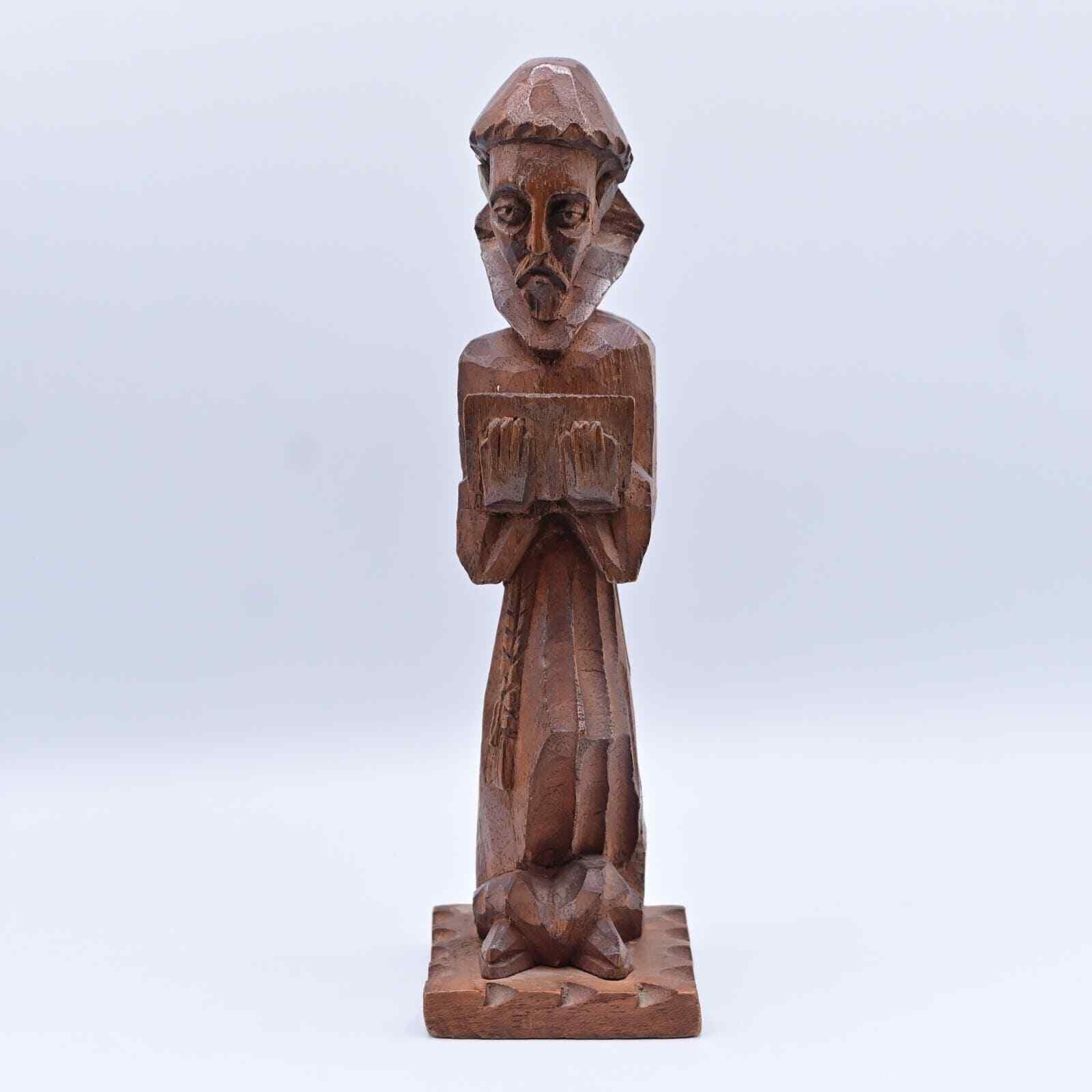 Vintage Hand Carved Wooden Monk Sculpture Figure