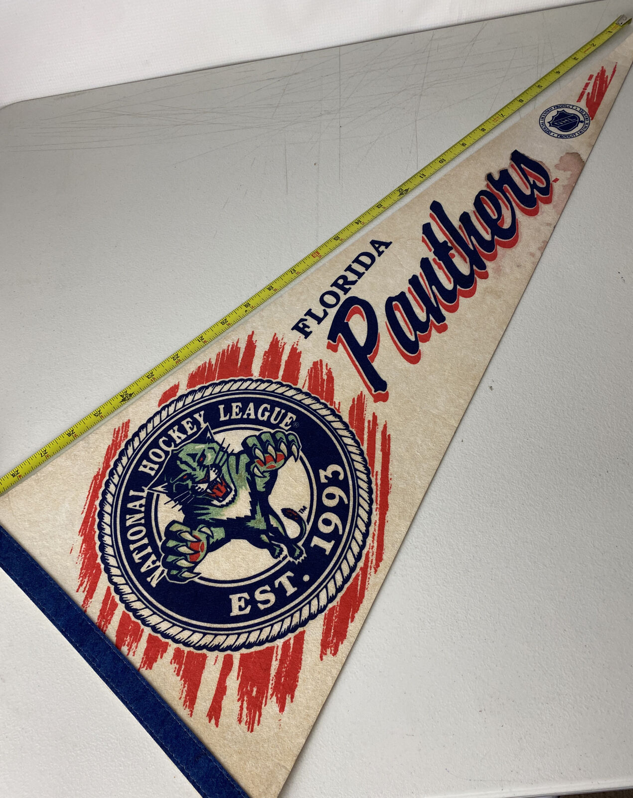 Florida Panthers Vintage Pennant 1993 Inaugural Season 30”x12” Stained Logo NHL