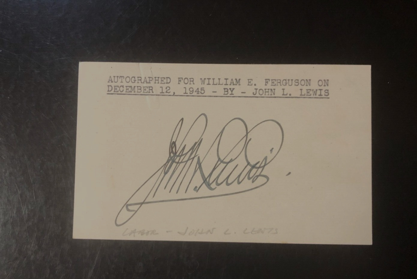 Vintage JOHN L. LEWIS Autographed Index Card Labor & Union Leader 1920-1960