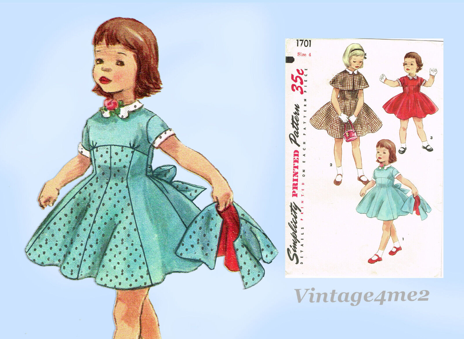 Simplicity 1701: 1950s Sweet Toddler Girls Dress Size 6 Vintage Sewing Pattern