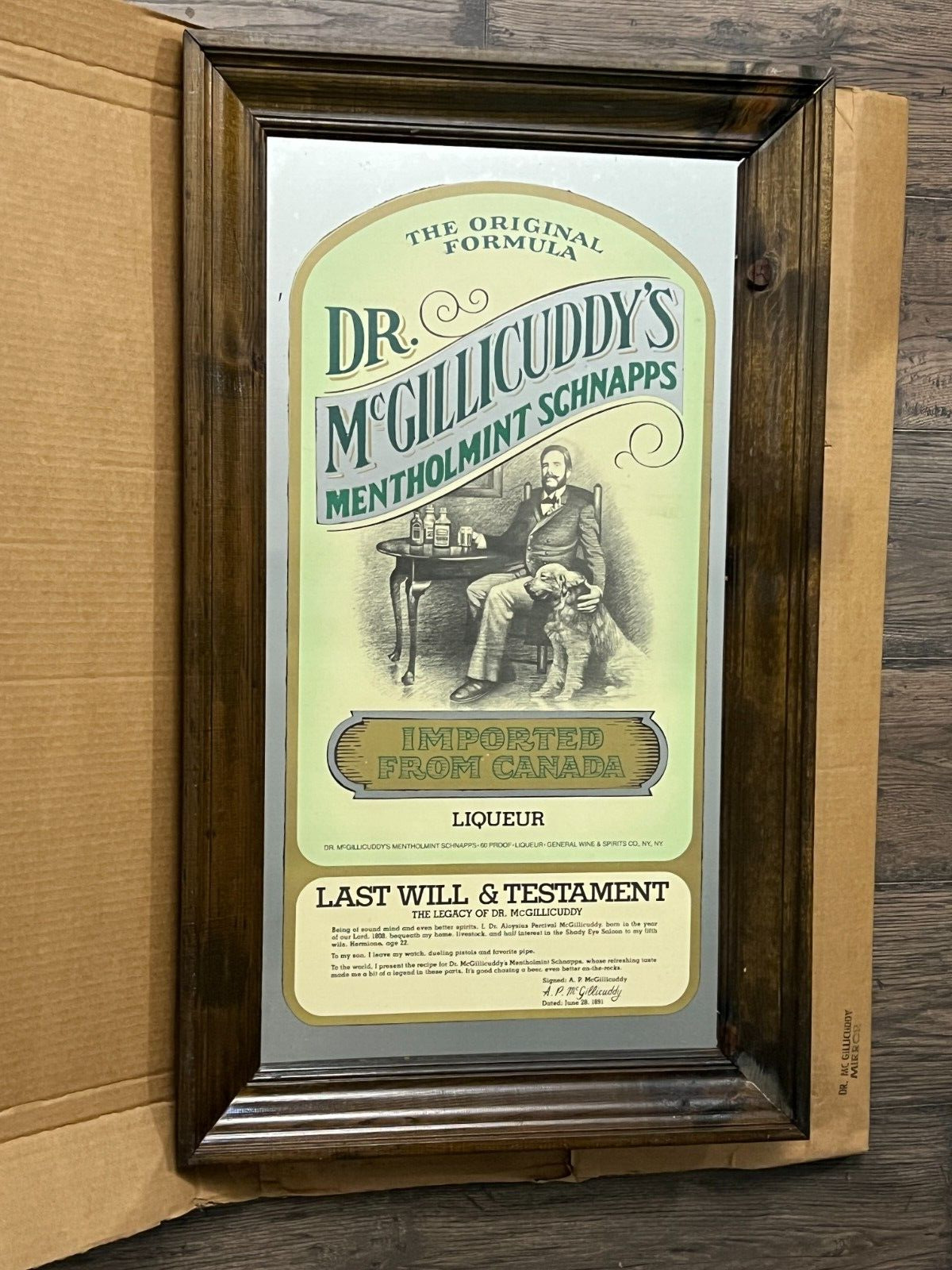 NOS DR. McGILLICUDDY\'S MENTHOLMINT SCHNAPPS LAST WILL & TESTAMENT MIRROR LARGE