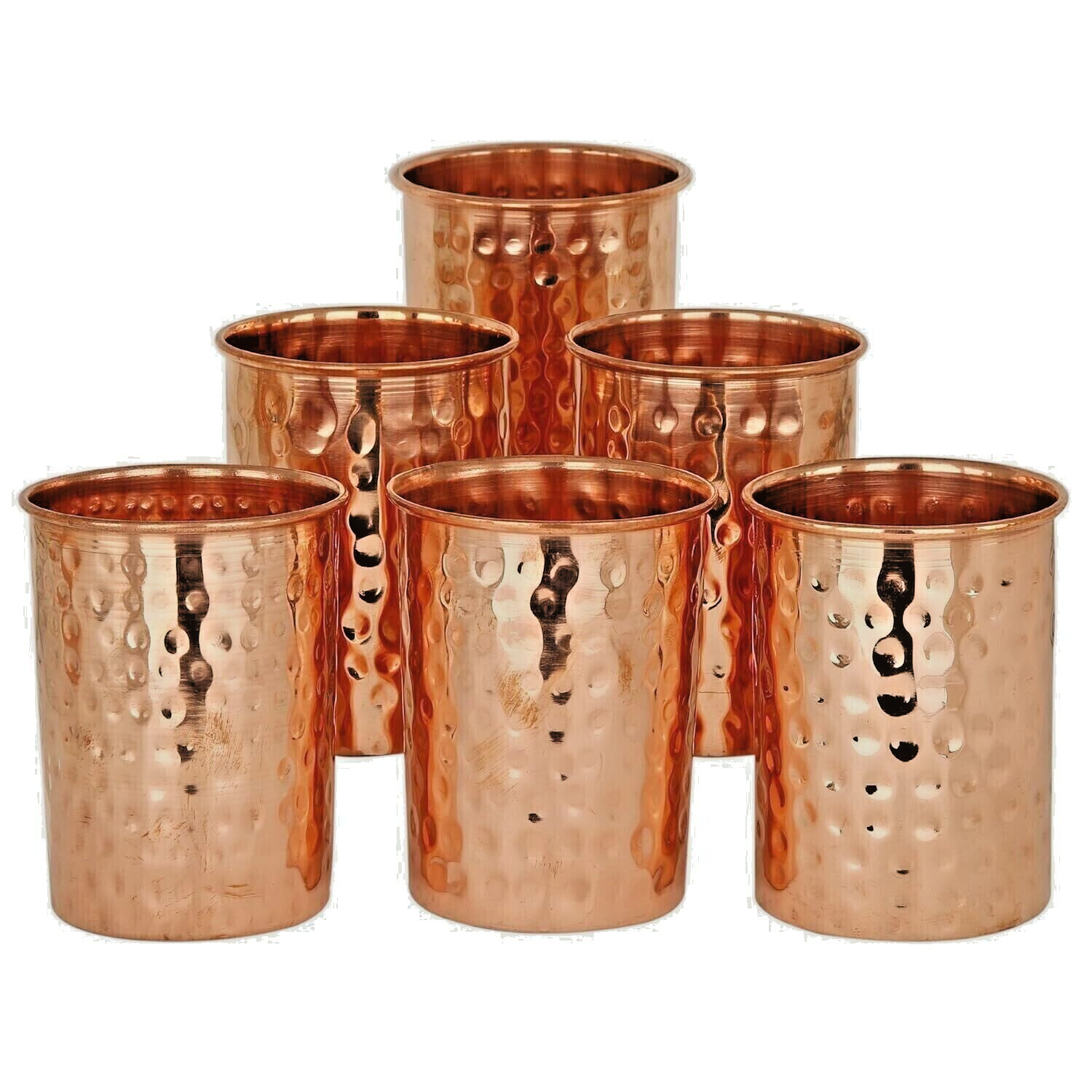 Pure Copper Glass Set, Handcrafted Hammered Cups for Health Benefits - Pack Of 6