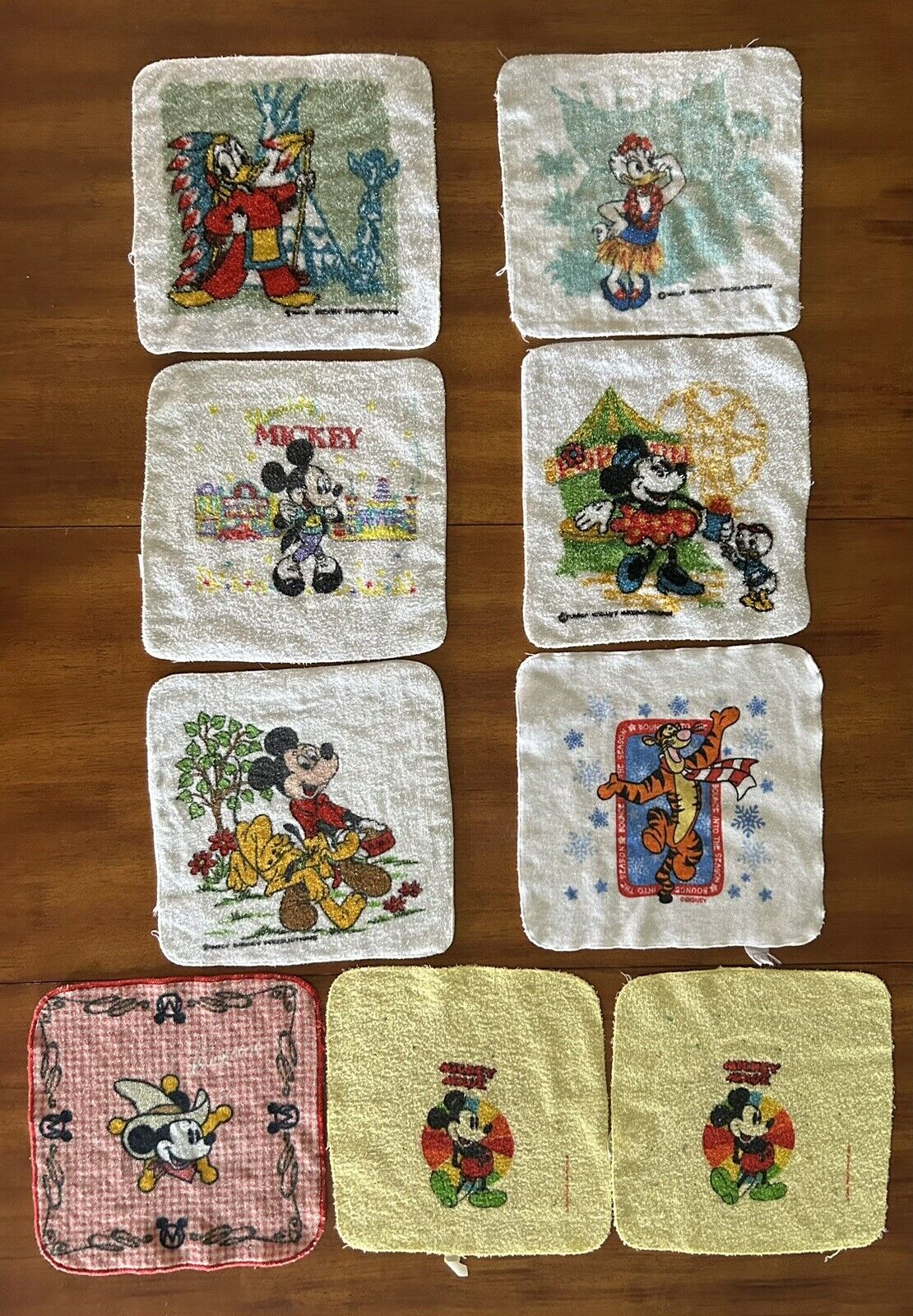 Vintage Disney Wash Clothes Lot Of 9 Mickey Minnie Daisy Tiger