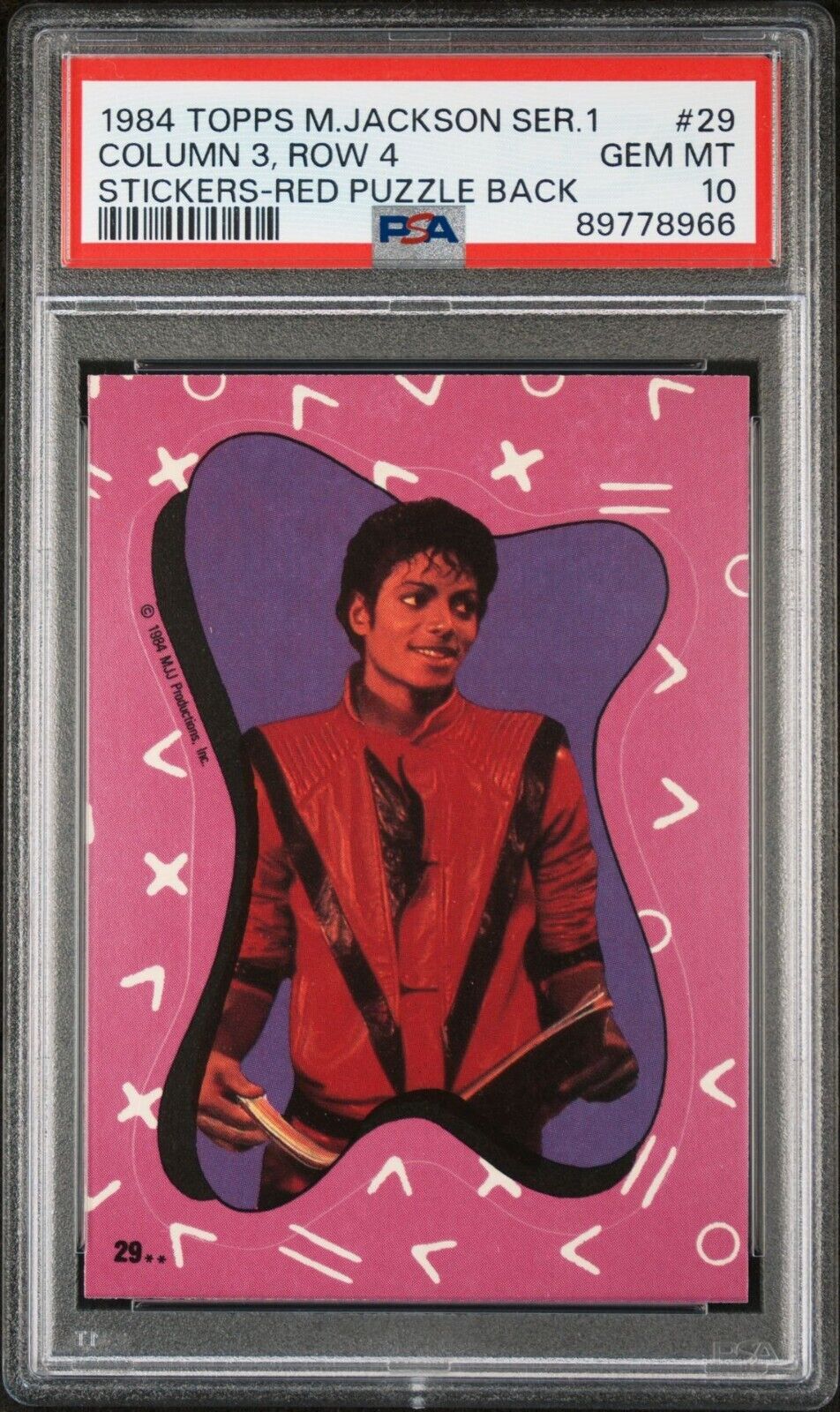 1984 Topps Michael Jackson Series 1 #29 RC PSA 10 GEM MT Sticker Thriller Pop 6