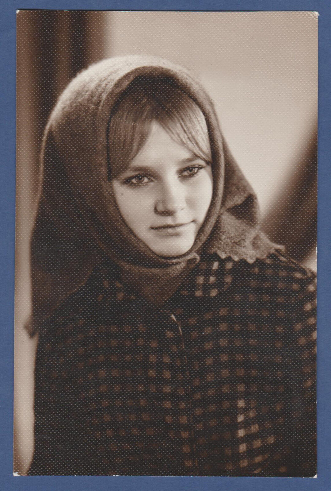 Portrait of a beautiful young girl wearing a scarf Soviet Vintage Photo USSR