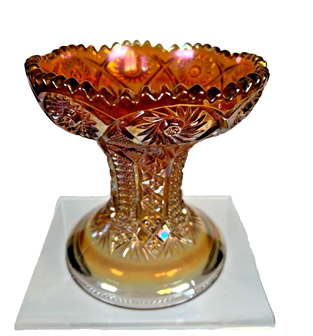 Vintage Marigold Carnival Glass Punch Bowl Stand or Vase by Imperial Glass Co.