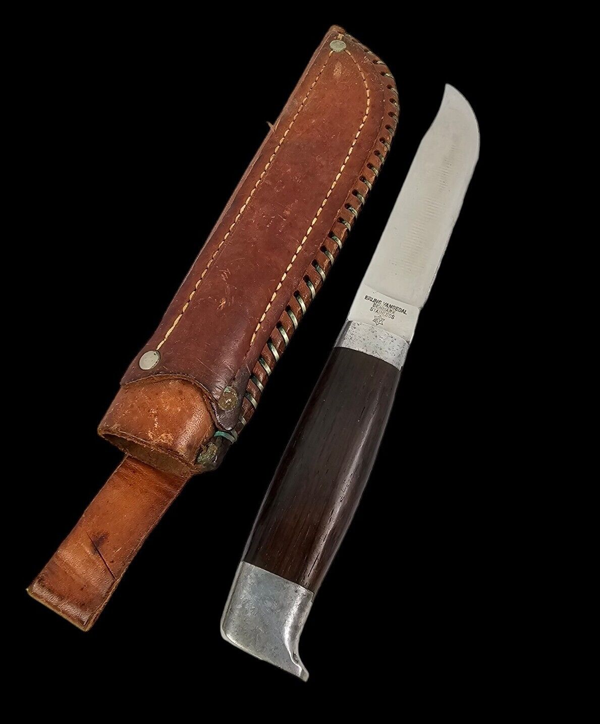 Vintage Custom Erling Vangedal-Denmark Stainless Hunter Knife/Sheath